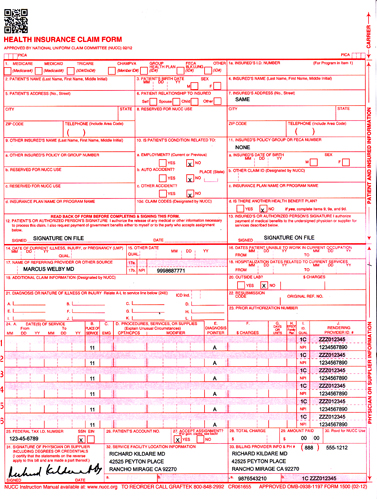 Cms 1500 Claim Form Example 9554